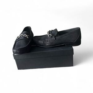 Unisex Black Chain-Trim Loafers